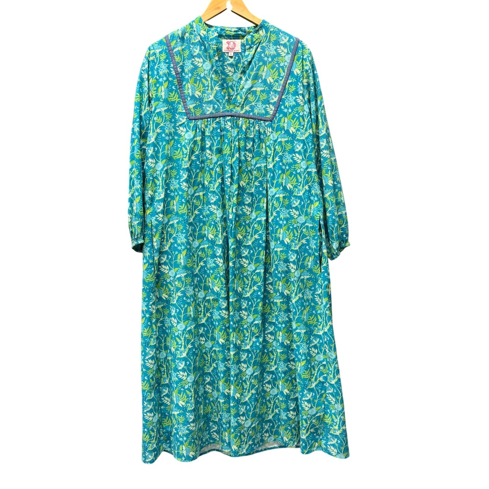 Victoria Dunn Midi Dress Womens Small Floral Blue Green Coastal Cottagecore